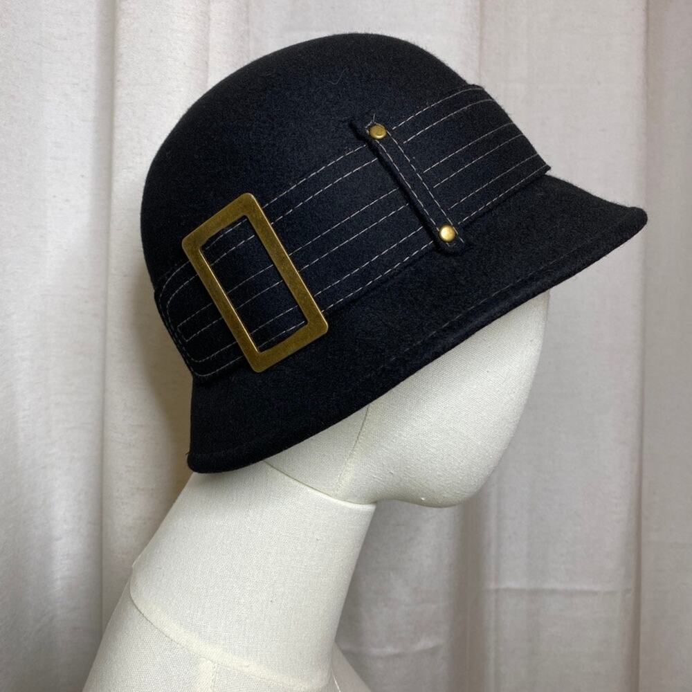 John Callanan 100% Wool Black Cloche Hat 1920s-Style Flapper Academia Steampunk